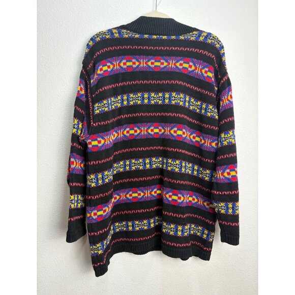 Liz Claiborne Liz&Co Bright Petite L Sweater Black Multicolor Geometric Striped - Picture 3 of 8